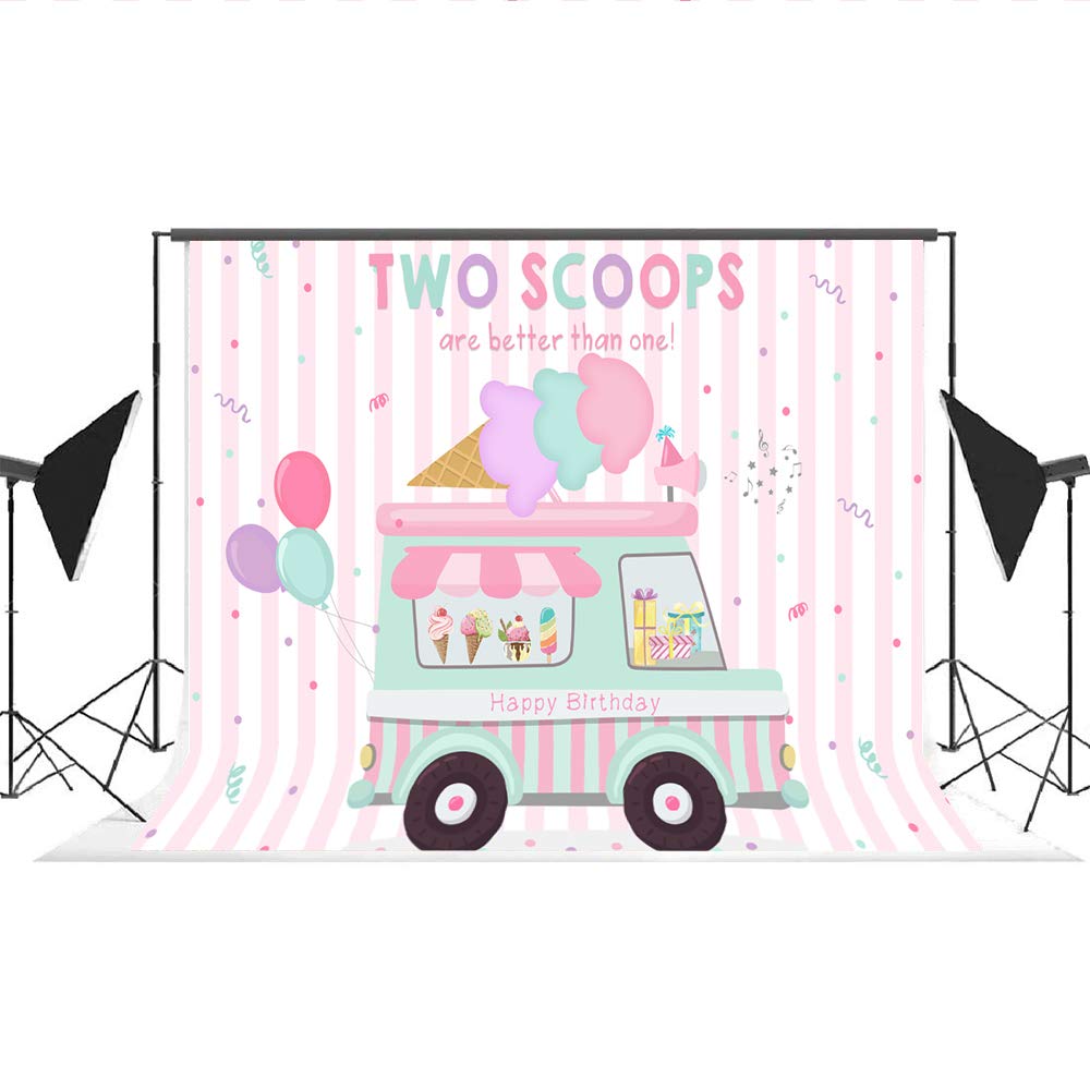 Lofaris Ice Cream Theme Party Backdrop - Pink Happy 2nd Birthday Decor for Girls, Princess Party Supplies, Two Scoops Are Better Than One Cake Table Banner (7x5ft) - Perfect for Birthday Celebrations, Baby Showers & Dessert-Themed Events