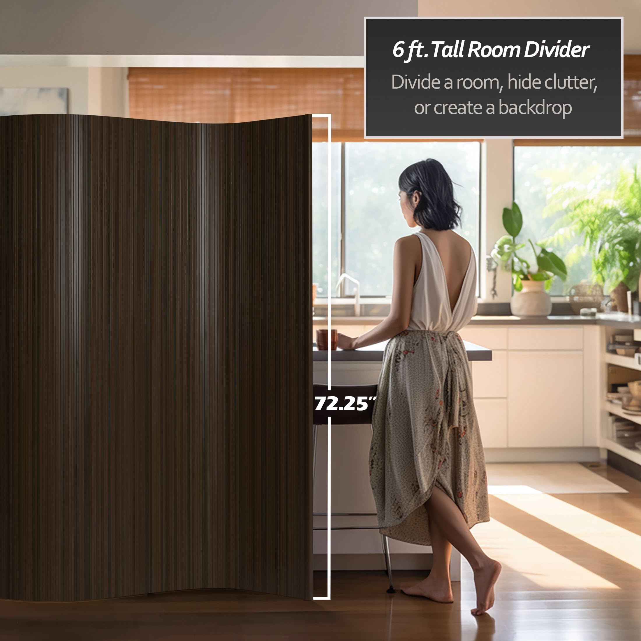 Red Lantern BF-75-DMOC 6-Foot Room Divider Screen in Dark Mocha - Perfect for Home Office, Living Room Partition & Asian-Inspired Decor