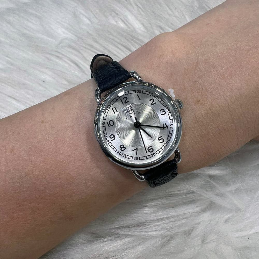 Elegant Analog Black Leather Strap Women's Watch AB 6118 S BK L - Perfect for Office, Formal Events & Everyday Wear