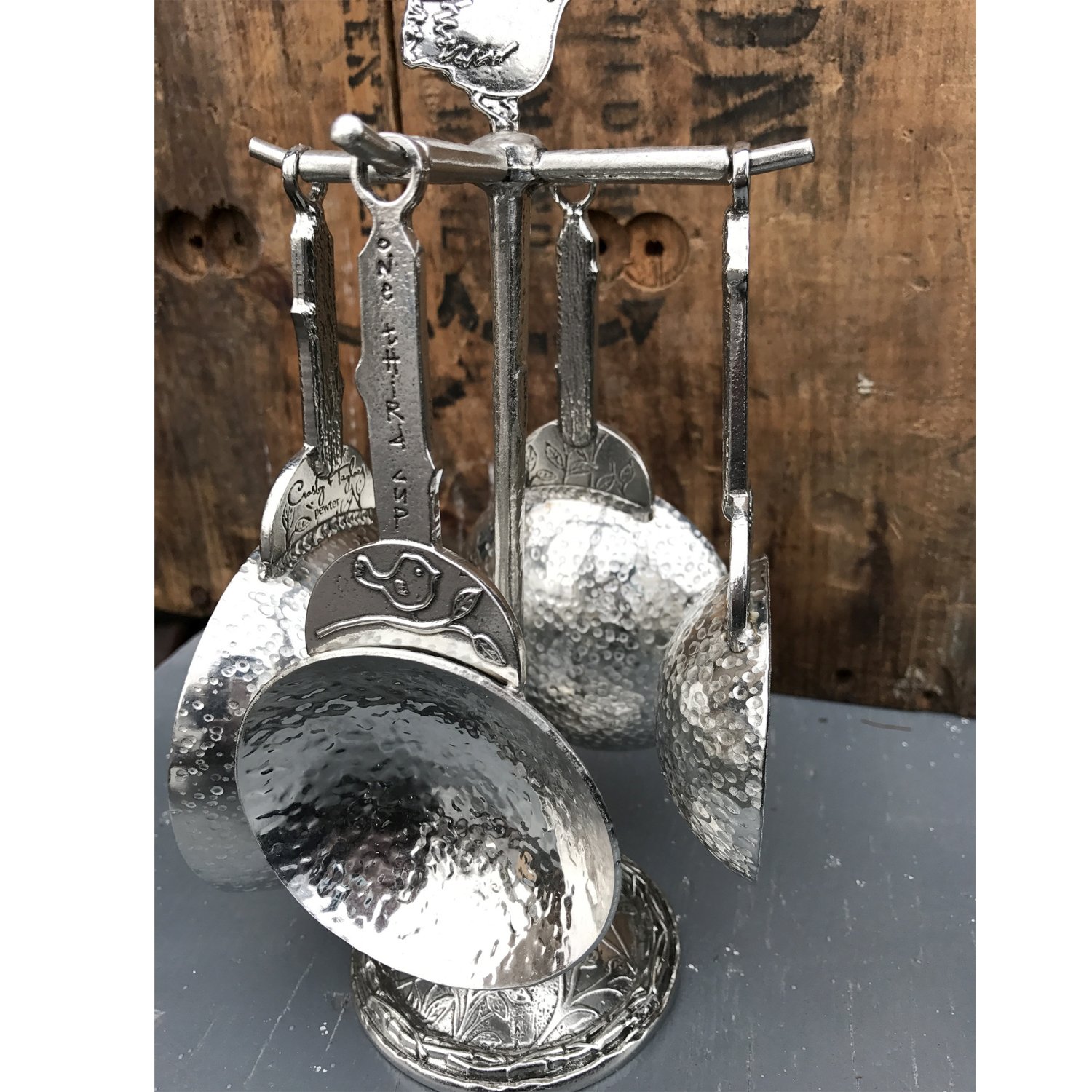 Premium Crosby & Taylor Pewter Bird Measuring Cups Set with Display Stand - Perfect for Baking, Cooking, and Kitchen Decor