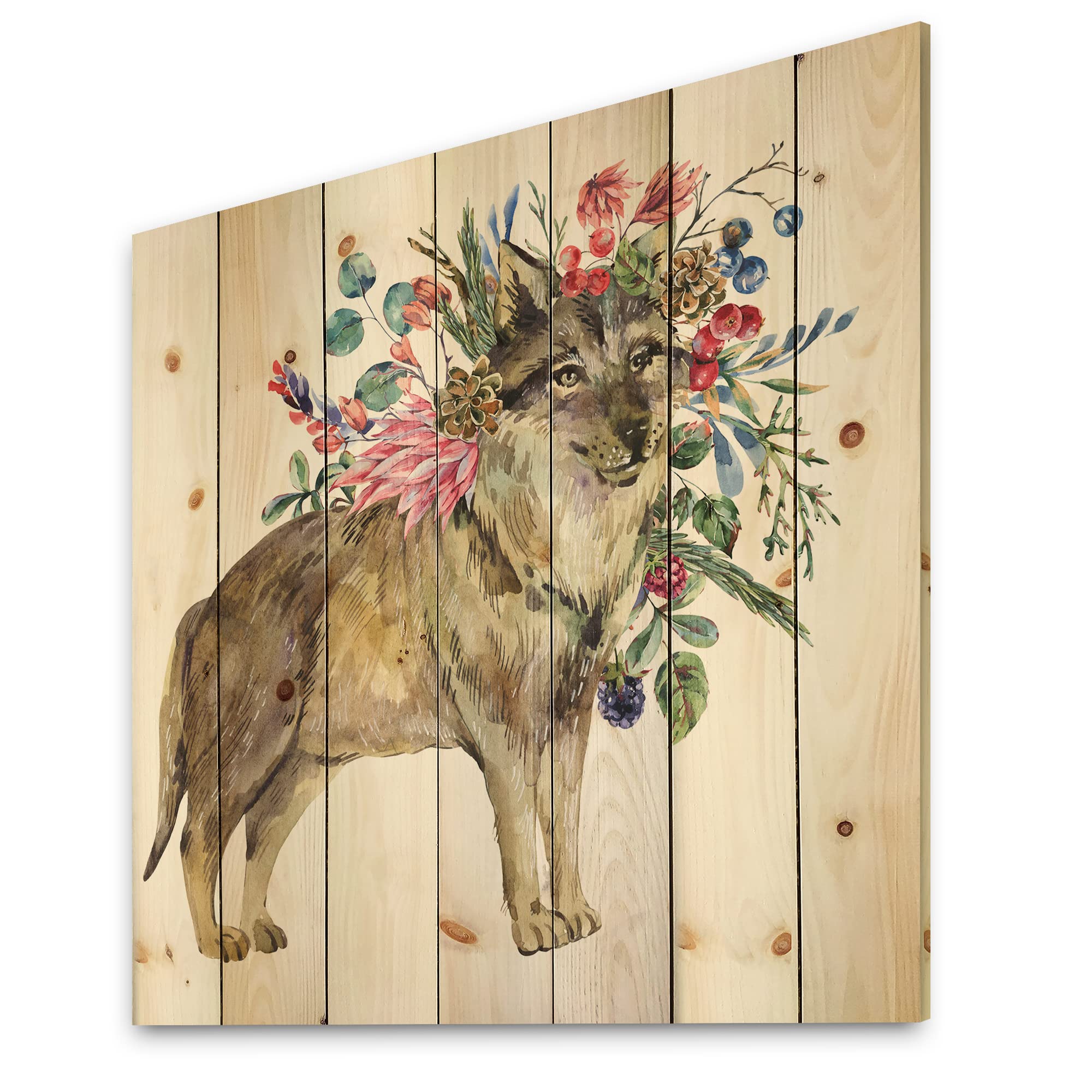 Farmhouse Wood Wall Decor - Wolf with Woodland Flowers Wall Art, Large Floral Pine Wood Panel for Rustic Home & Cabin Decor | Perfect for Living Room, Bedroom, Office