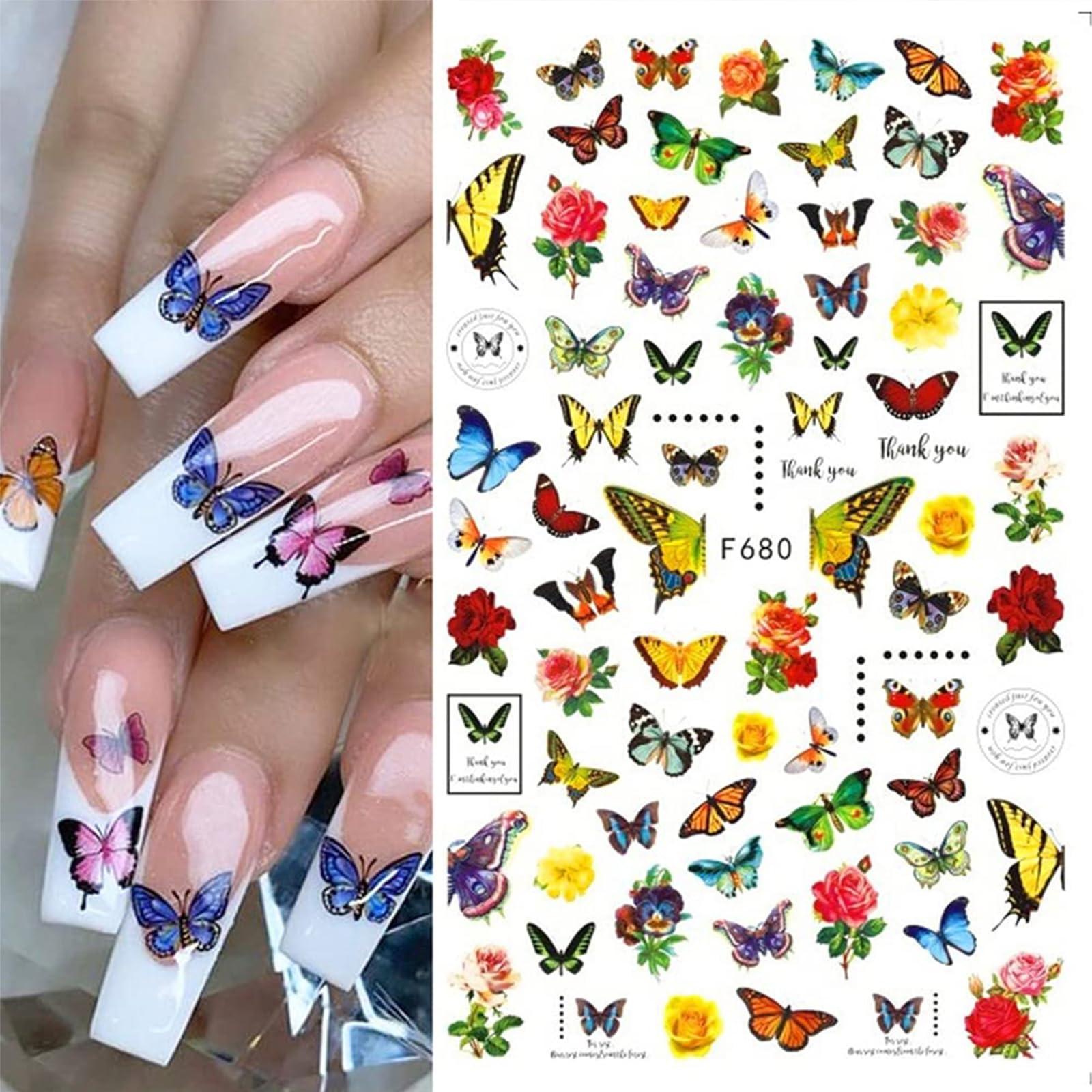 8 Sheets 3D Butterfly Nail Art Stickers - Self-Adhesive Floral Flower Nail Decals for DIY Manicure, Spring Summer Nail Decor (Perfect for Parties, Weddings & Everyday Nail Art)