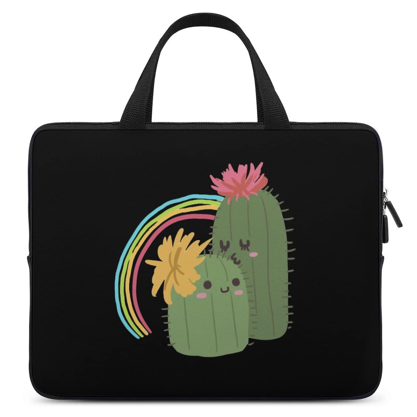 Cute Cactus Rainbow Waterproof Laptop Bag | Slim Business Casual Briefcase for Work, School & Travel