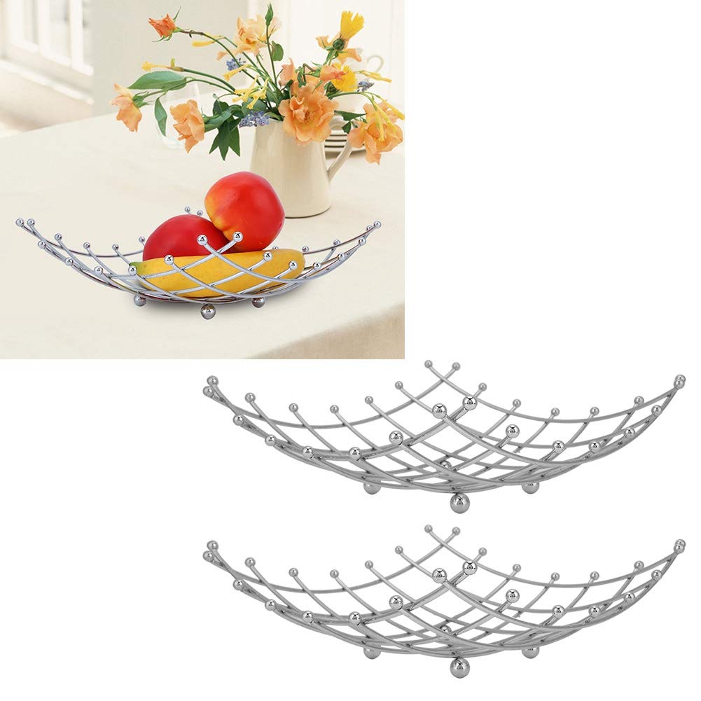 2-Pack Stainless Steel Fruit Bowl Set - Shallow Hollow Carved Design for Fruits, Vegetables, Eggs & Snacks | Perfect for Kitchen Counter, Dining Table & Party Serving