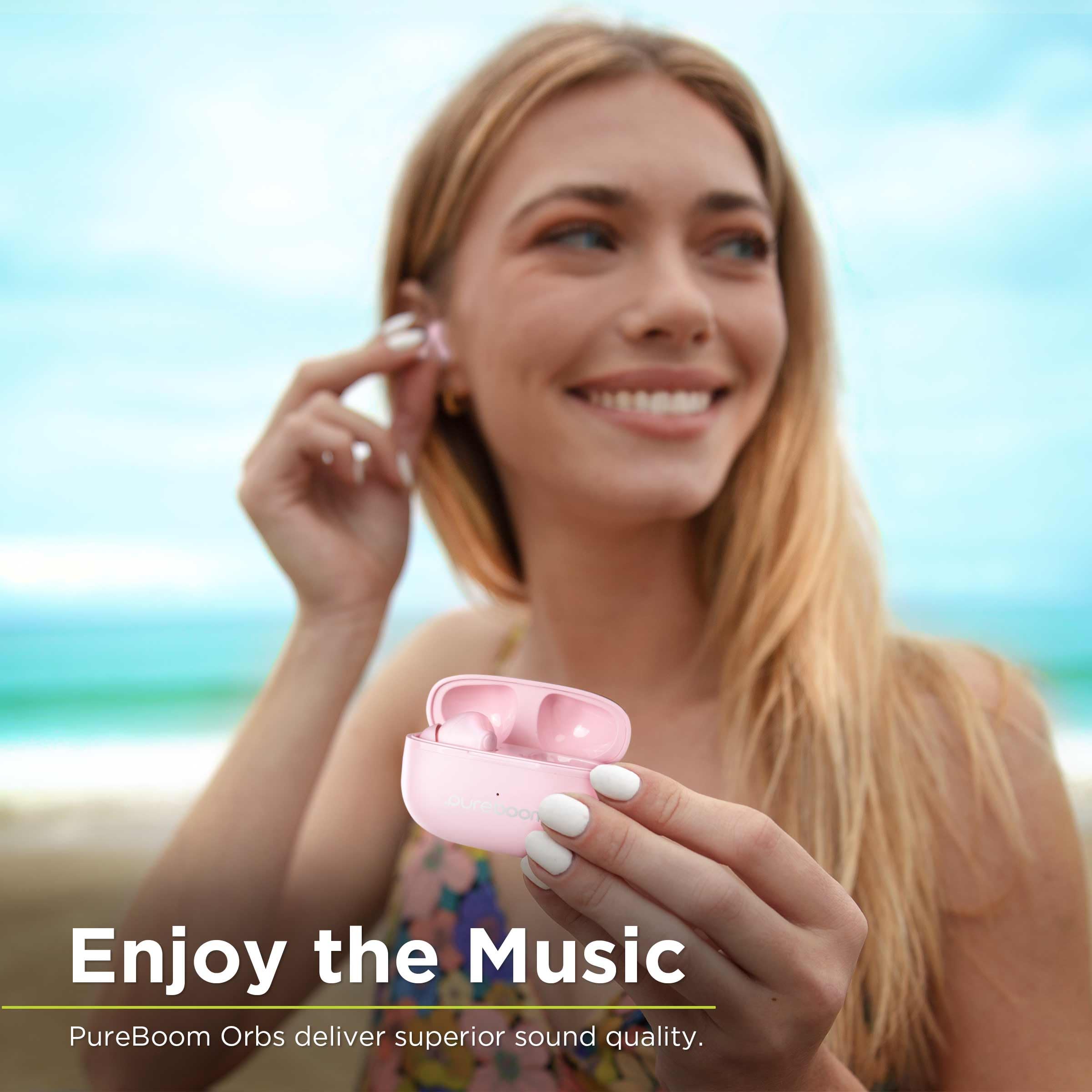 PureGear PureBoom Wireless Bluetooth Earbuds with Touch Control, Hi-Fi Stereo Sound & Built-in Mic - Compatible with iPhone, Android, TV, Laptops (Pink) | Lifetime Warranty | Perfect for Workouts, Commuting & Gaming