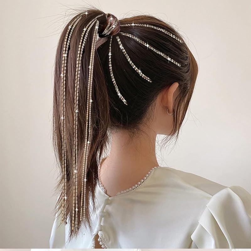 Chirography 4-Piece Sparkle Hair Chain for Girls - Rhinestone Hair Clips for Braiding & Styling - Silver & Gold Hair Extensions for Party, Wedding & Cosplay (2 Silver, 2 Gold) - Perfect for Special Occasions & Everyday Glam