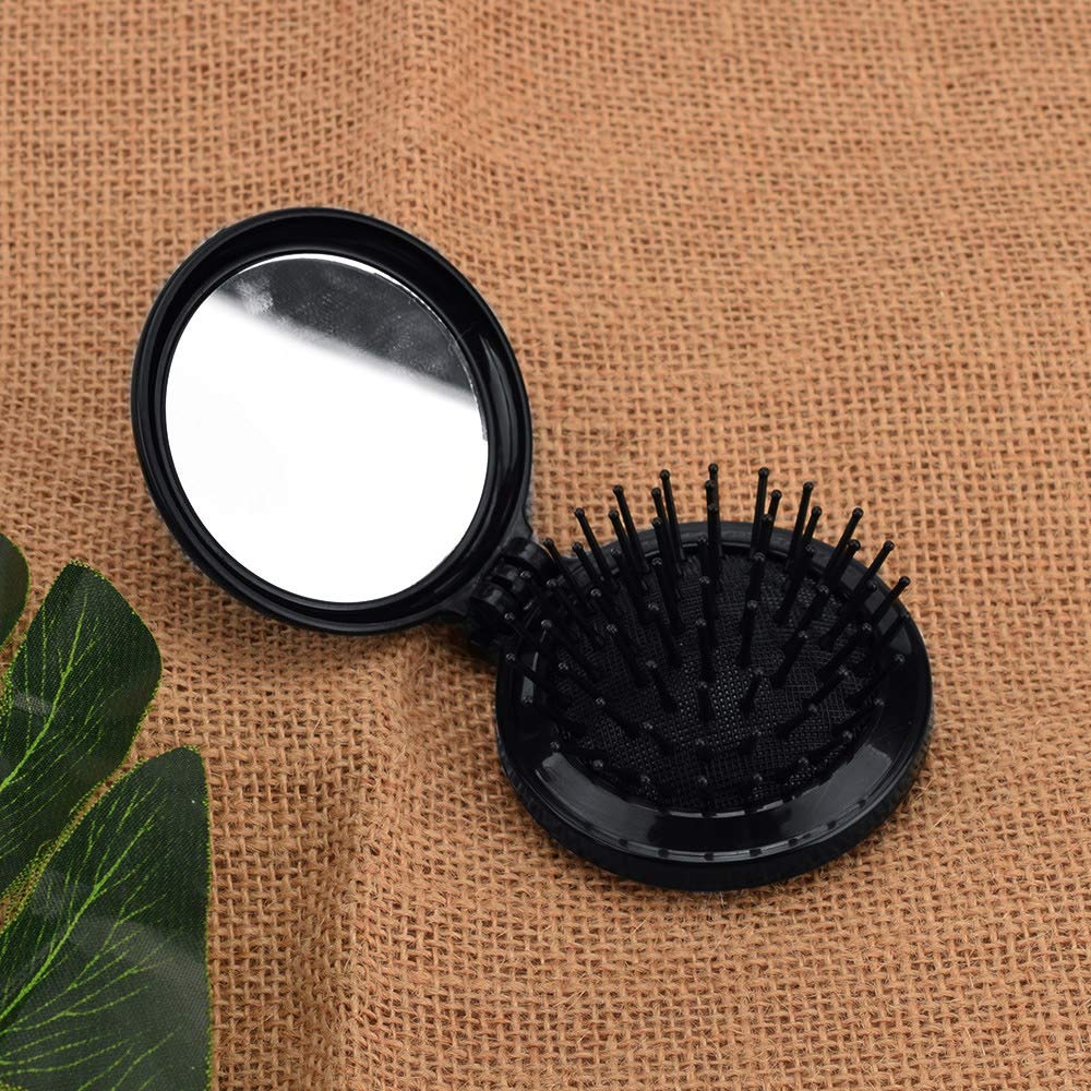 Mini Pocket Folding Hair Brush with Mirror - Travel & Gift Idea