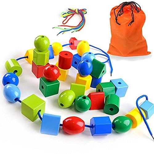 LovesTown Montessori Lacing Bead Set - 36 Jumbo Beads & 2 Strings for Toddlers, Kids & Preschoolers - Educational Stringing Toy for Fine Motor Skills, Autism Learning & Early Childhood Development - Perfect for Classroom, Homeschool & Occupational Therapy Activities