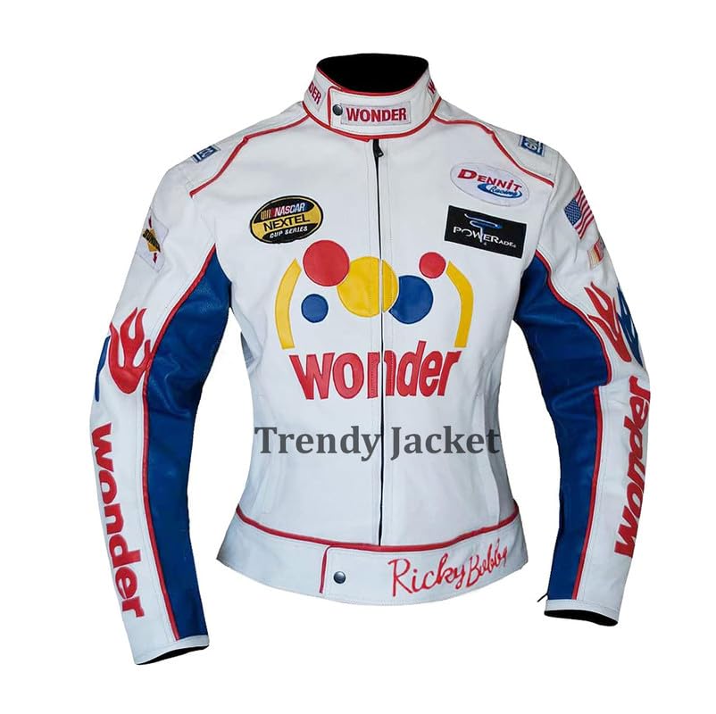 Women's Talladega Racing Nights Wife Costume Jacket - Carley Bobby White Faux Leather Biker Jacket | Halloween Costume, Cosplay, Movie Replica, Biker Outfit