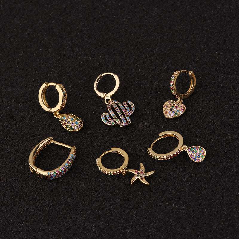 18K Gold Plated Colorful Palm Tree CZ Cartilage Hoop Earrings for Women - Trendy Summer Beach Jewelry Gift for Parties & Vacations