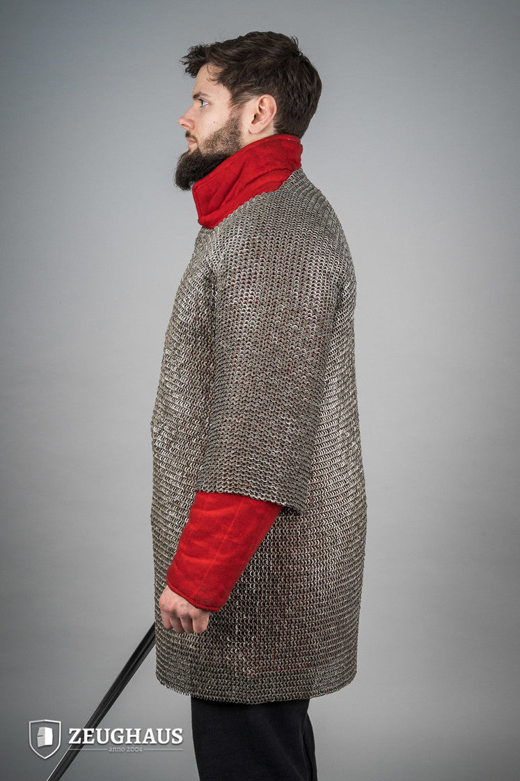 Flat Ring Riveted Chainmail Haubergeon - 6mm Steel Oiled B Stock - Medieval Armor for LARP, Cosplay & Historical Reenactment
