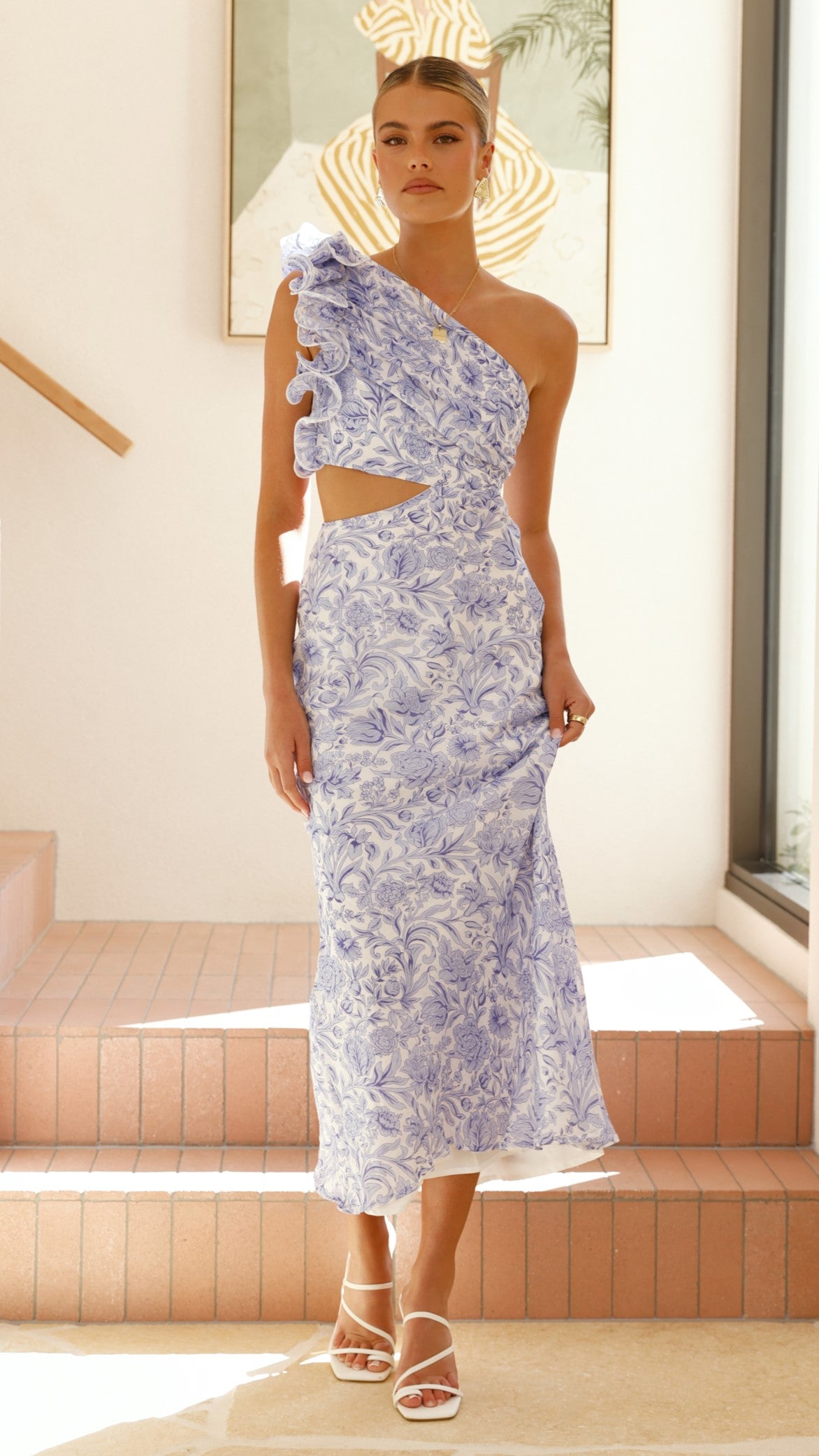 Amina Maxi Dress - Blue Floral Summer Dress for Women | Beach Wedding, Vacation & Party Wear