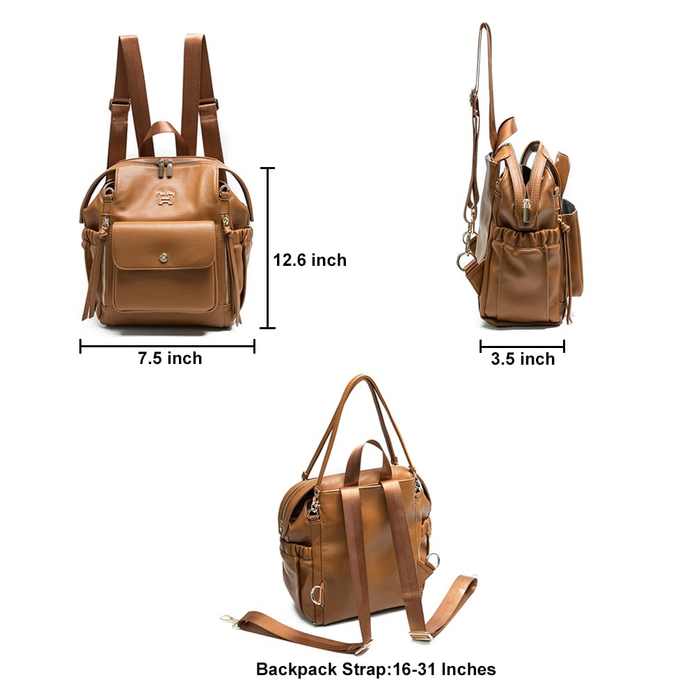 Premium Leather Diaper Backpack with Insulated Bottle Pockets, Hand Sanitizer Holder & Mini Diaper Bag - Stylish Baby Essentials Organizer for Moms, Travel & On-The-Go Parenting
