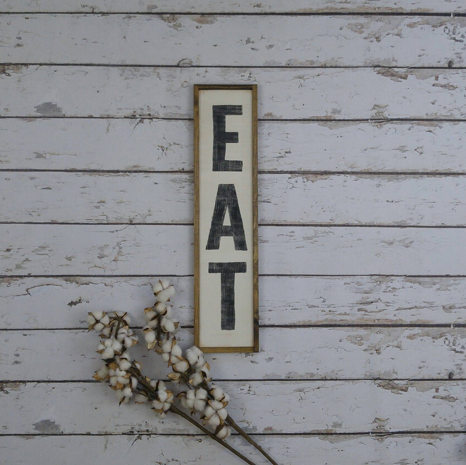 HOUVSSEN 4x16 Inch Wooden Kitchen Sign - Farmhouse Decor with Inspirational Quotes, Vertical 'Eat' Sign for Dining Room, Kitchen Wall Art, Perfect for Rustic Home & Restaurant Decor