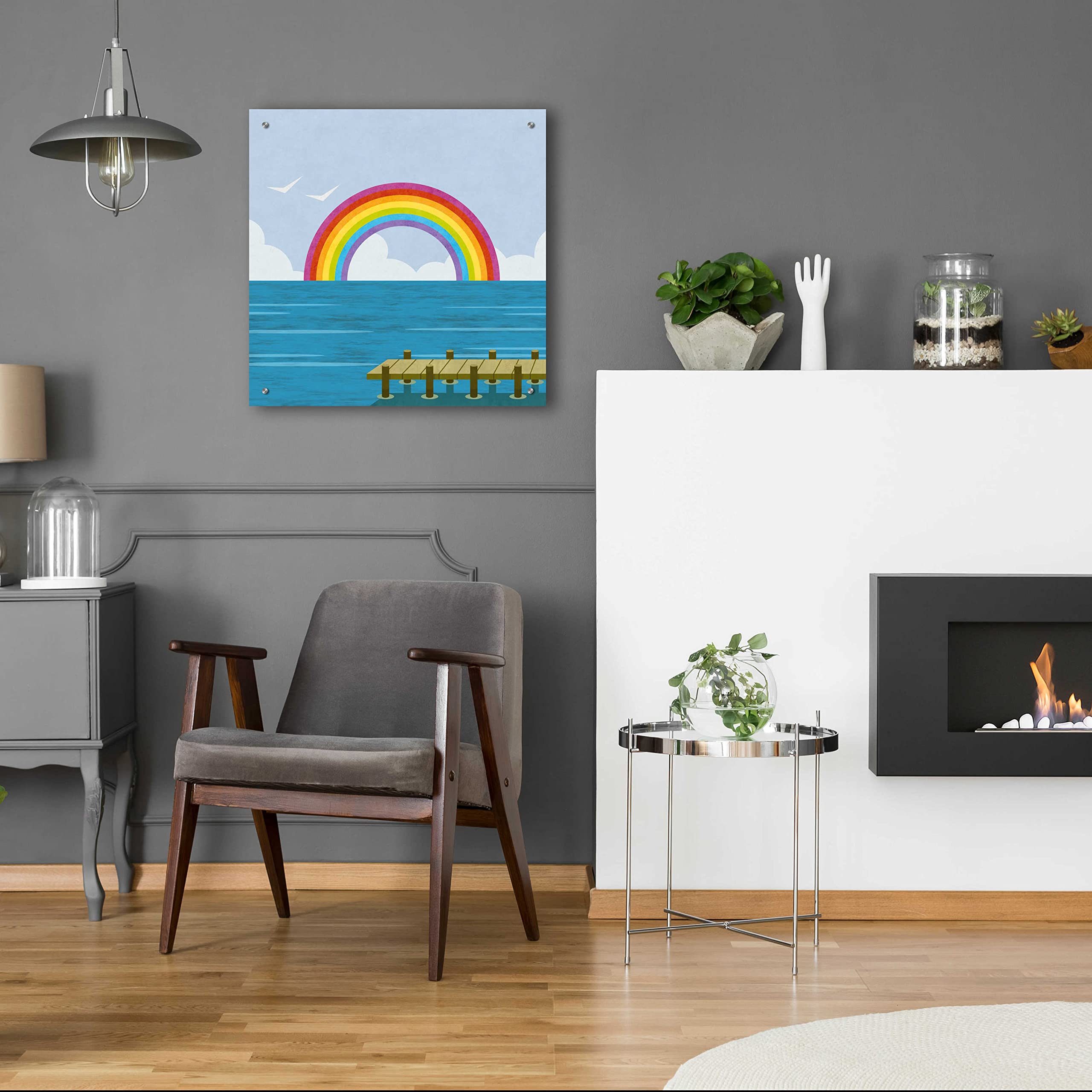 Happy Summer Rainbow Acrylic Glass Wall Art by Andrea Haase - 24x24 Inch Modern Abstract Painting for Living Room, Bedroom & Office Decor