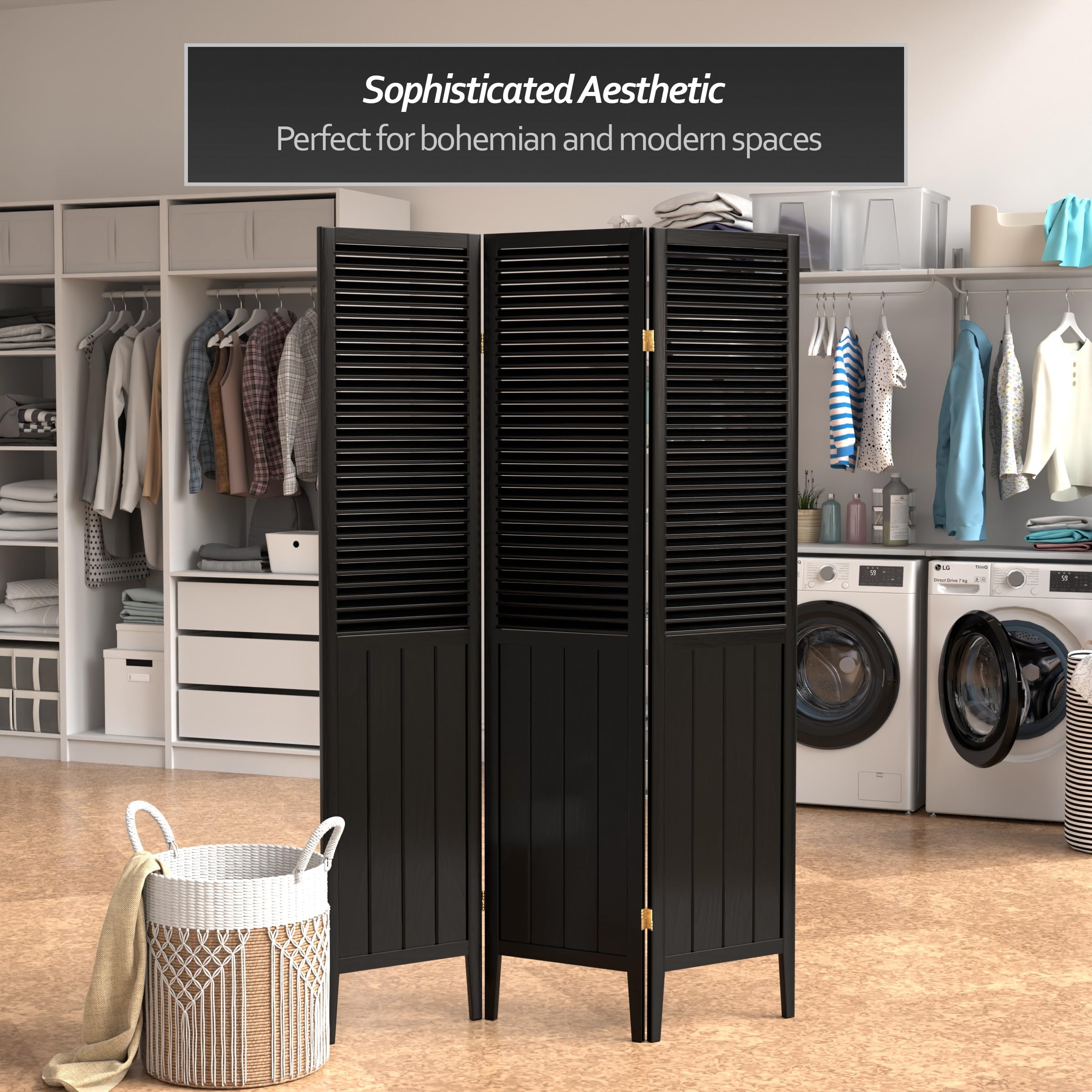 Red Lantern 3-Panel Black Room Divider Screen - SS-BEAD-Black-3P - Perfect for Home Office, Living Room & Bedroom Privacy