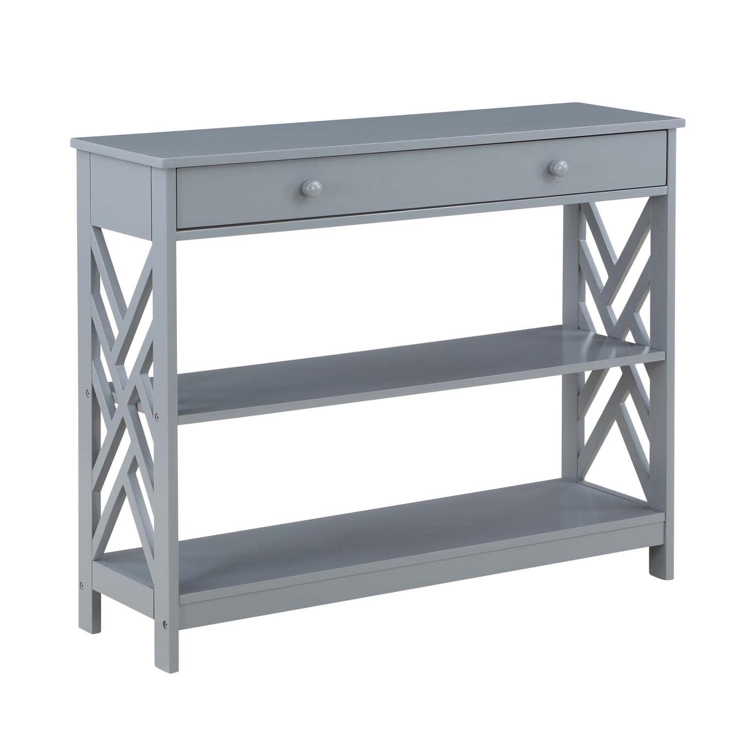 Convenience Concepts Titan 1-Drawer Console Table with Shelves, Gray - Entryway Sofa Table with Storage for Living Room, Hallway & Small Spaces