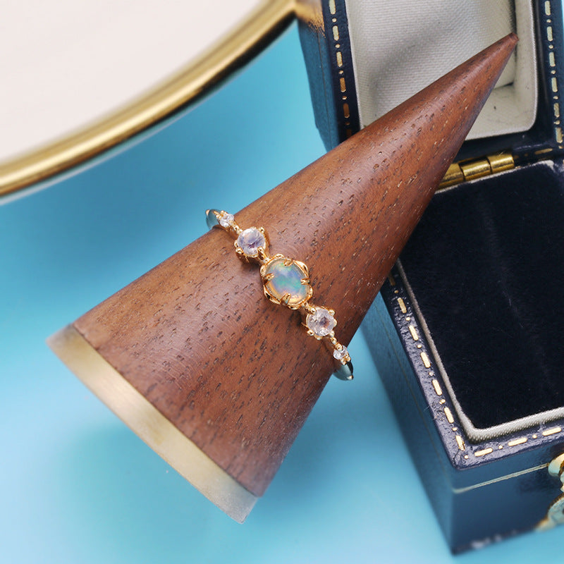 Opal and Moonstone Birthstone Ring - 5 Stone Stackable Ring for Women | HJZB 351 | Perfect for Birthdays, Anniversaries, and Special Occasions