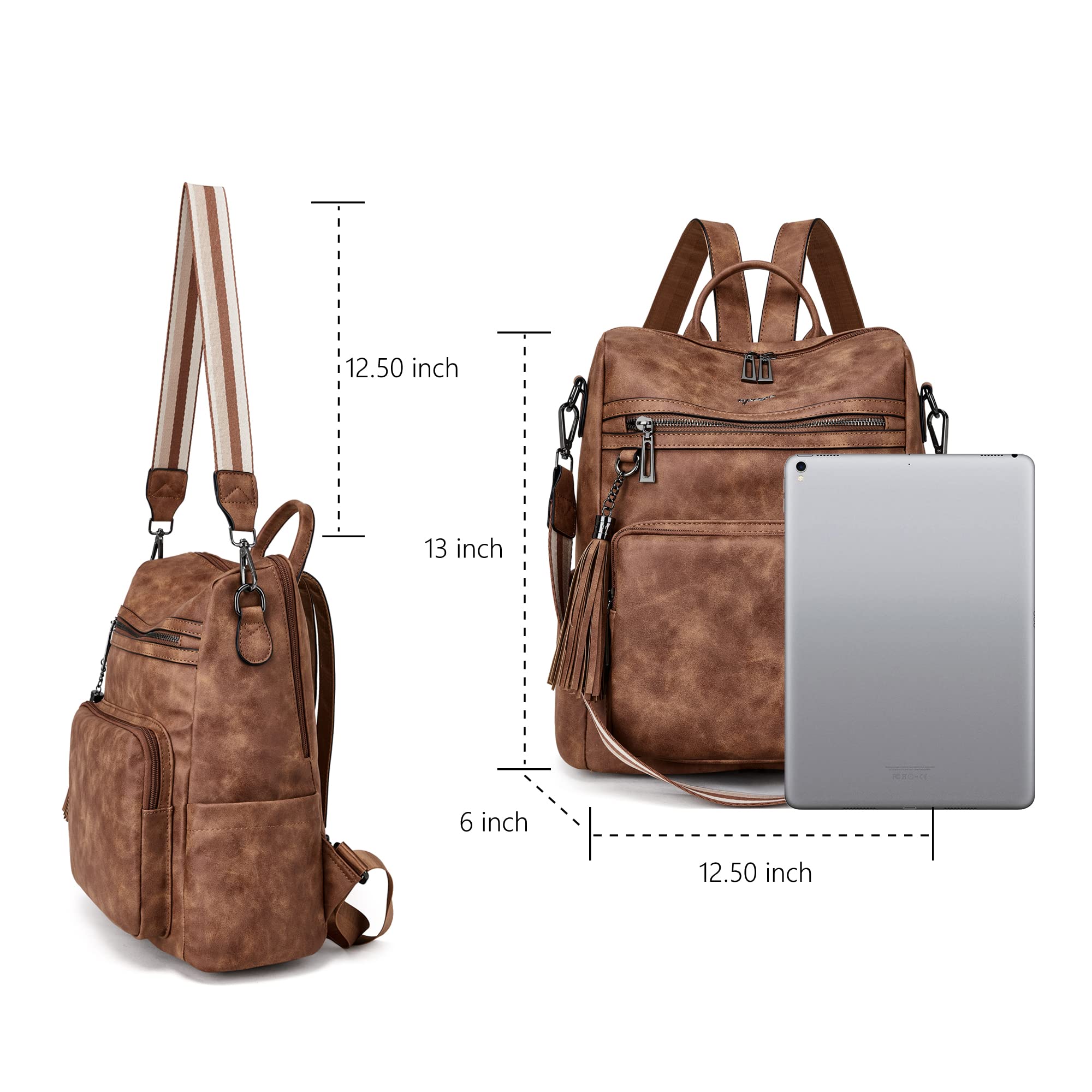 OPAGE Women's Leather Backpack Purse - Fashion Tassel Shoulder Bag for Travel & Work