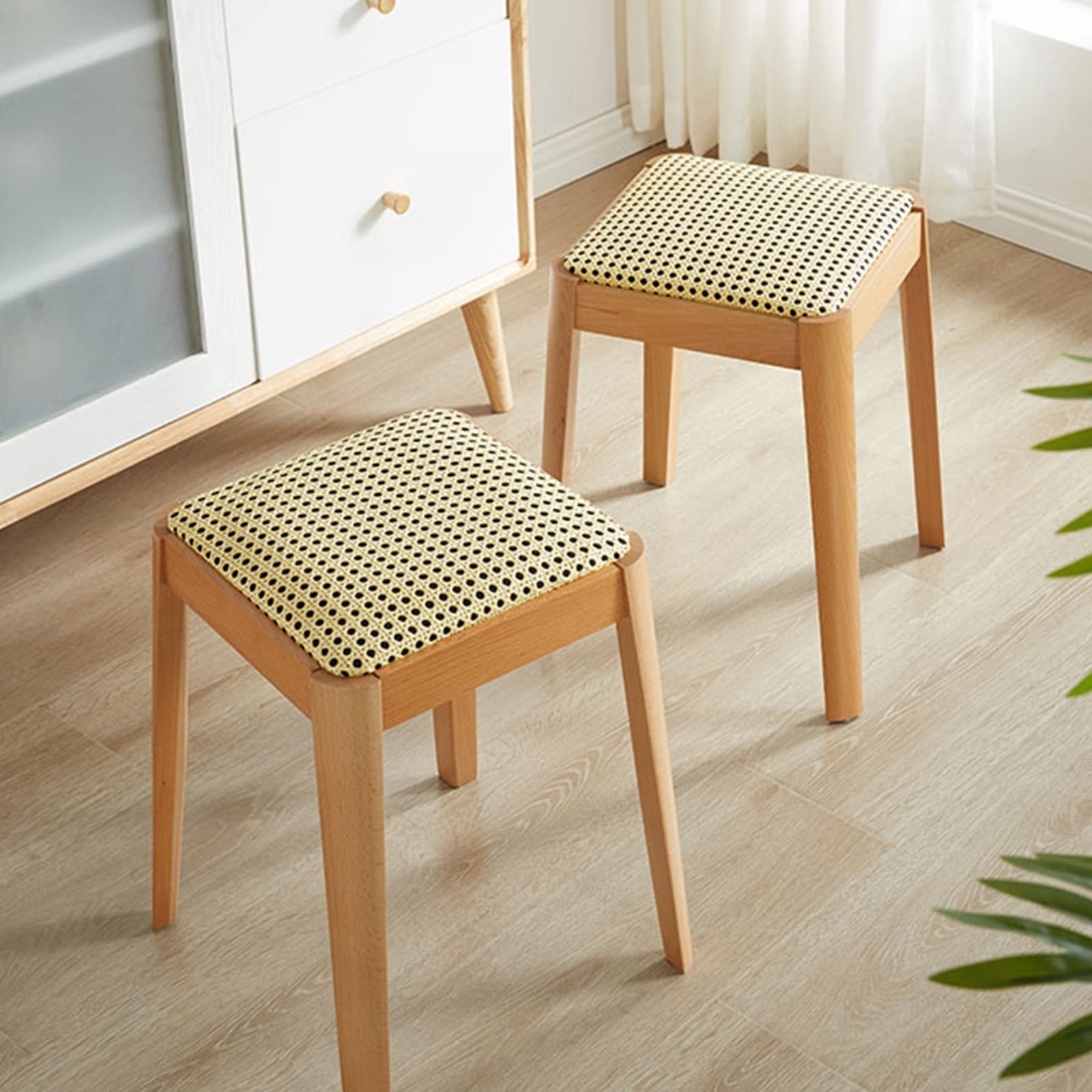 Wooden Stool for Dining Room, Bedroom Makeup, Reception - Stackable Design (30x30x46cm, Natural Wood) - Perfect for Home Decor, Guest Seating & Vanity Use
