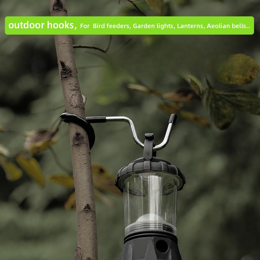 Outdoor Light Hook for Camping Tent Lamp Hanger, Bird Feeders & Garden Lights - Heavy Duty Non-Slip Pole Hook for Yard Lighting (2 Large & 2 Small Lantern Hooks) - Perfect for Camping, Backyard Decor & Outdoor Parties