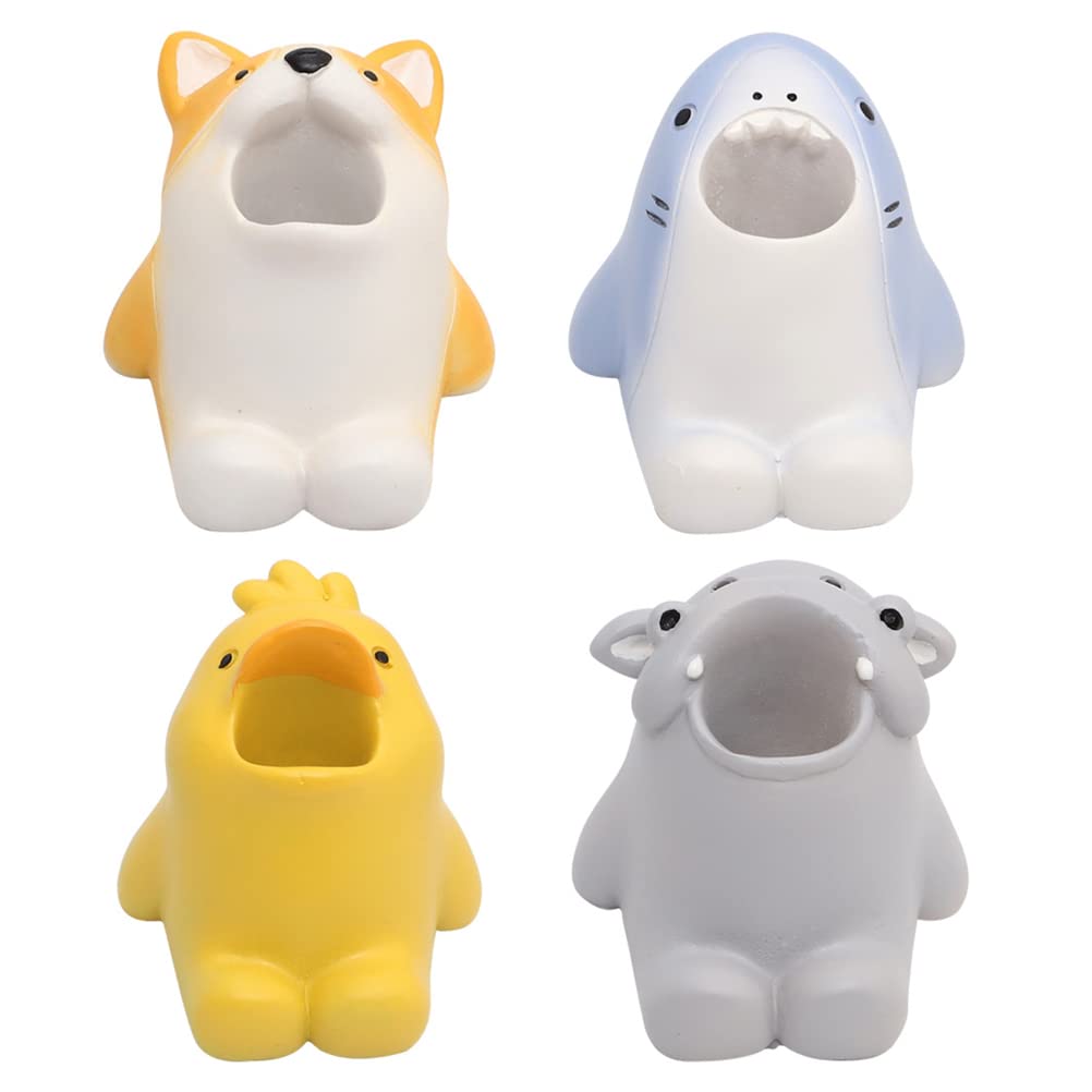 SFNTION 4 Pcs Mini Toothbrush Holder Set - Cute Animal Resin Bathroom Organizer for Toothbrushes, Pens & Makeup Brushes - Perfect for Bathroom, Office, Travel & Dorm Room Storage
