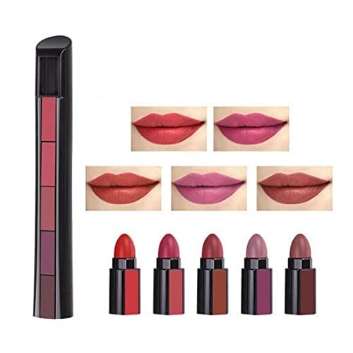 TANEJASONS 7-Piece Pink Makeup Brush Set with 5 Multicolor Lipstick Shades & Beauty Blender - Perfect for Women & Girls (Pack of 9) | Ideal for Everyday Makeup, Professional Looks & Travel Beauty Essentials