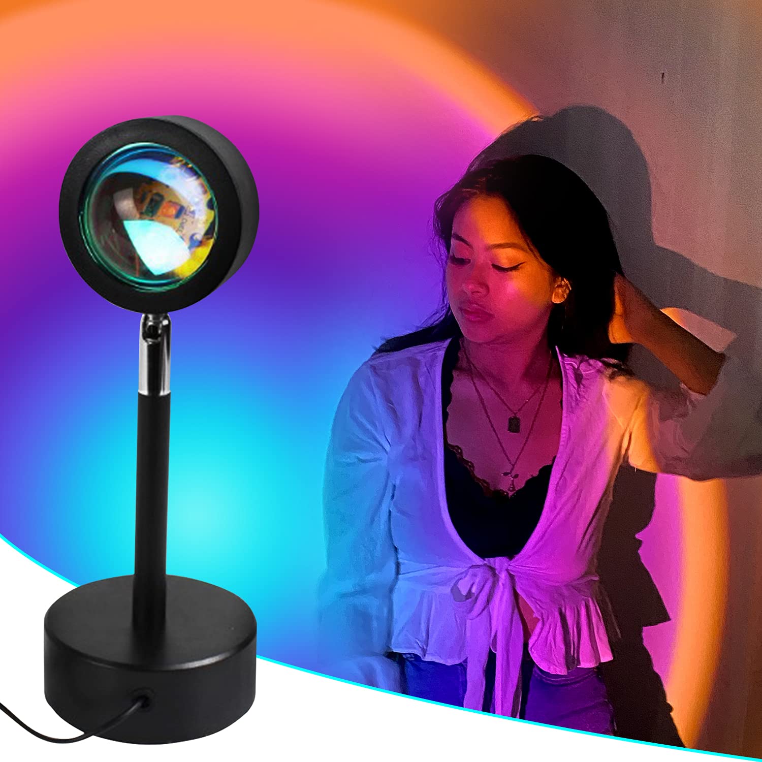 Sunset Lamp Projector with 180° Rotation & USB Plug - Rainbow LED Night Light for Bedroom, Nursery, Party Decor - Create Stunning Sunset & Rainbow Effects