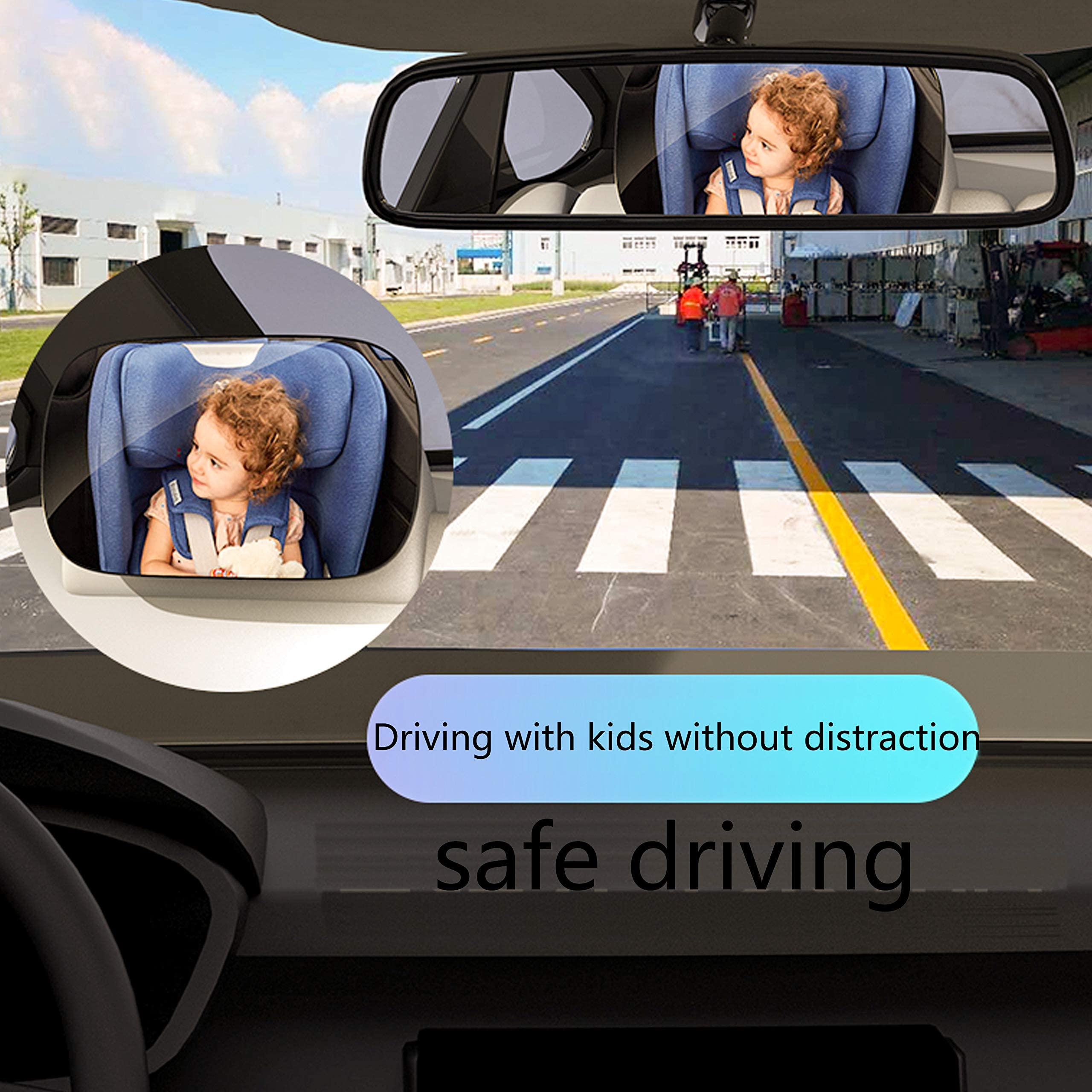 KEWAYO Baby Car Mirror for Rear Facing Car Seat - 360° Adjustable Safety Mirror with Ultra Stable Mount, Clear View for Backseat Baby Monitoring | Perfect for Parents, Road Trips & Safe Driving