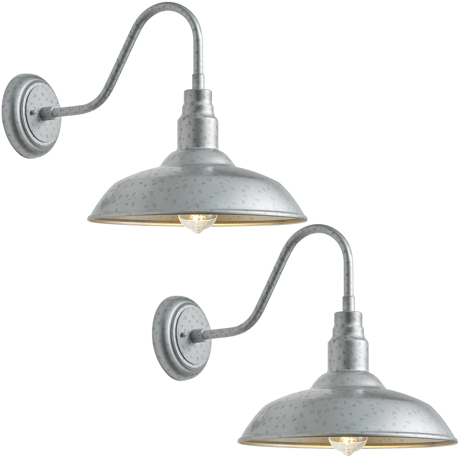 10in. Dome Outdoor Gooseneck Barn Light - 2 Pack Galvanized Steel Exterior Wall Sconce, Waterproof Farmhouse Style Lighting Fixture for Porch, Garage & Barn Door (LM2201-SV-2P) - Perfect for Vintage Home Exteriors, Countryside Cabins & Rustic Outdoor Spaces