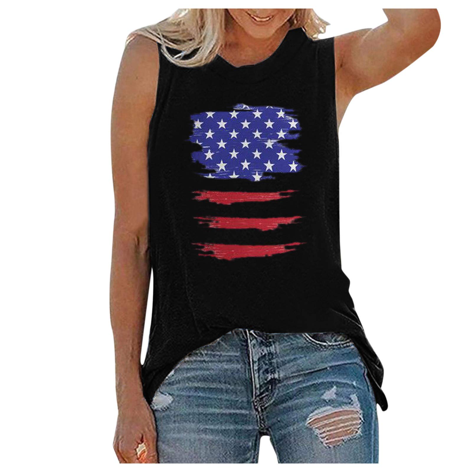 Women's Casual Sleeveless Tank Tops - Breathable Summer Blouse with Stylish Print for Independence Day & Everyday Wear | Perfect for Beach, Gym, and Outdoor Activities