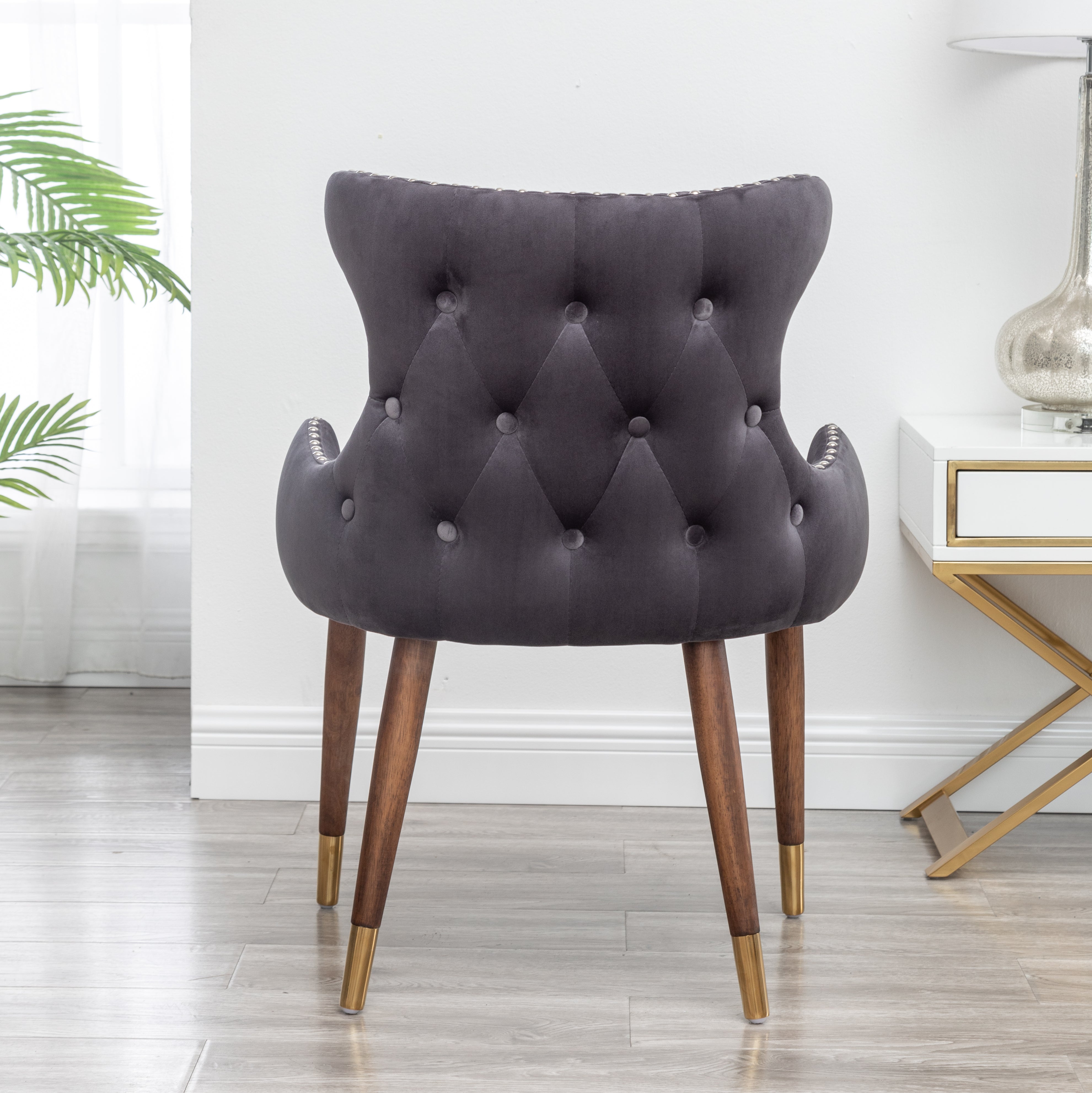 Roundhill Furniture Lindale Contemporary Velvet Upholstered Nailhead Trim Accent Chair in Gray - Modern Living Room Seating for Home Office, Lounge & Bedroom Decor