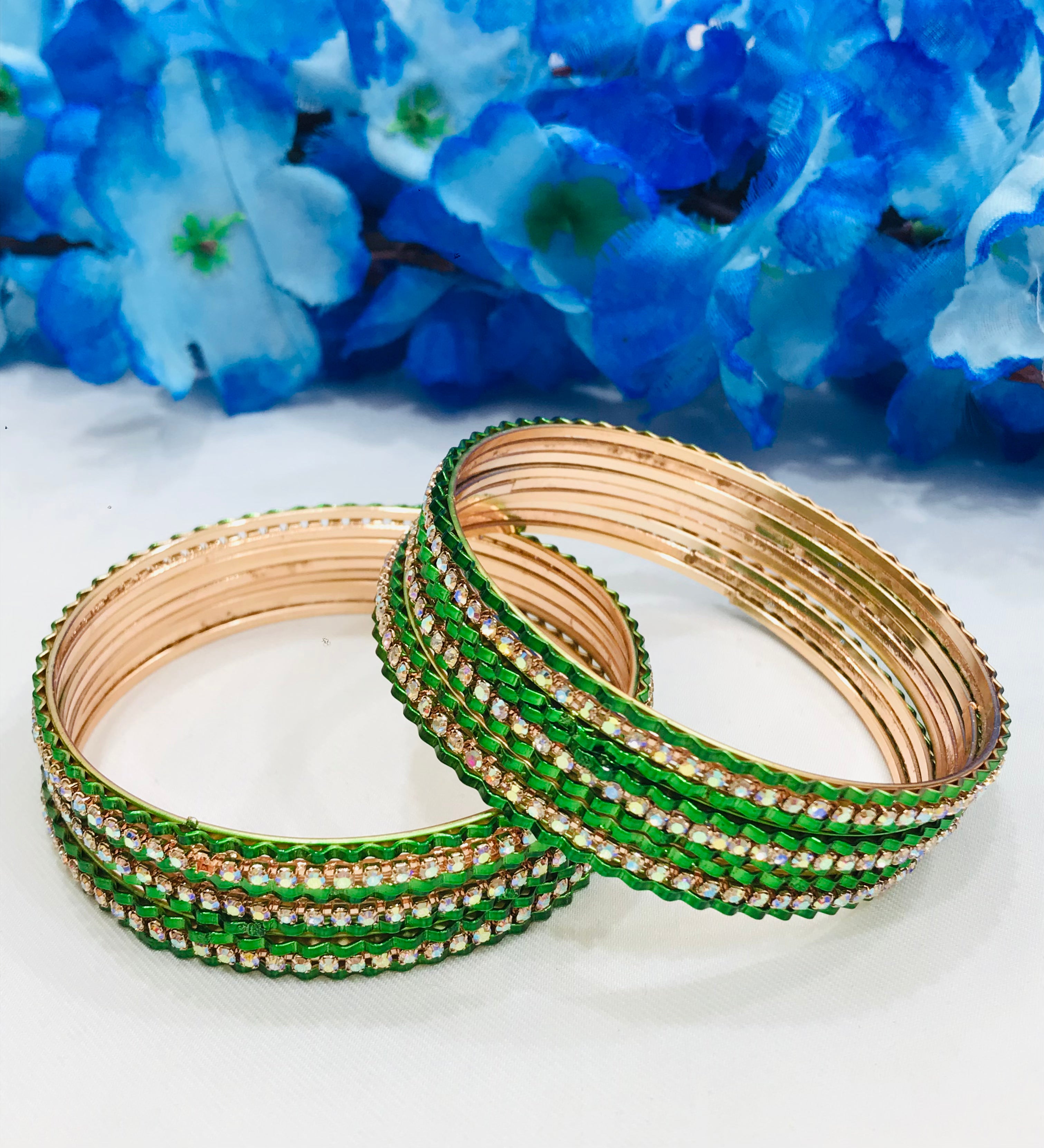 Exquisite Green Metal Bangles with Stones for Women - Elegant Jewelry for Parties, Weddings & Everyday Wear