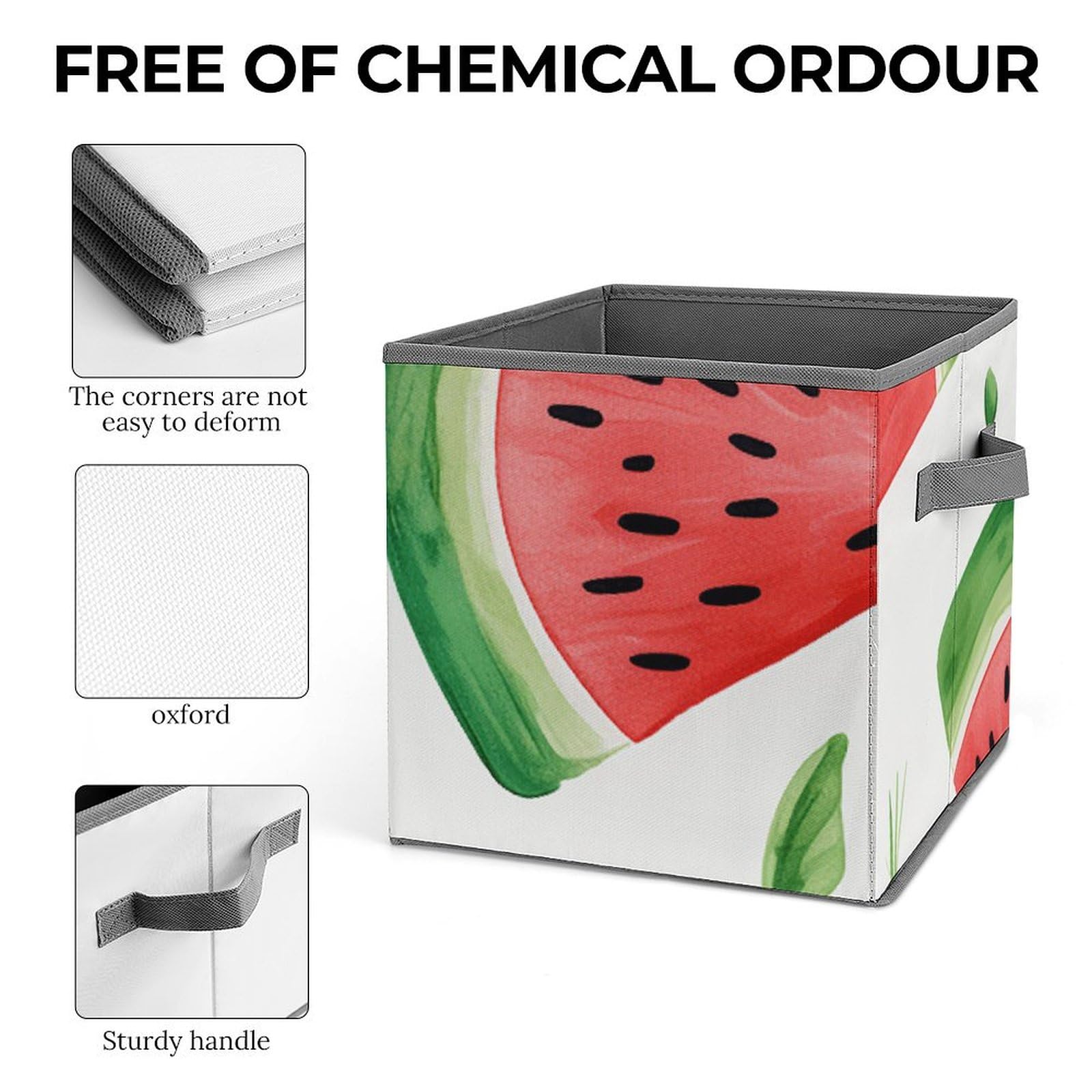 Watermelon Pattern Foldable Storage Cubes with Handles - Closet Organizer Bins for Cabinet, Shelf & Wardrobe Organization - Perfect for Kids Room, Bedroom & Dorm Storage