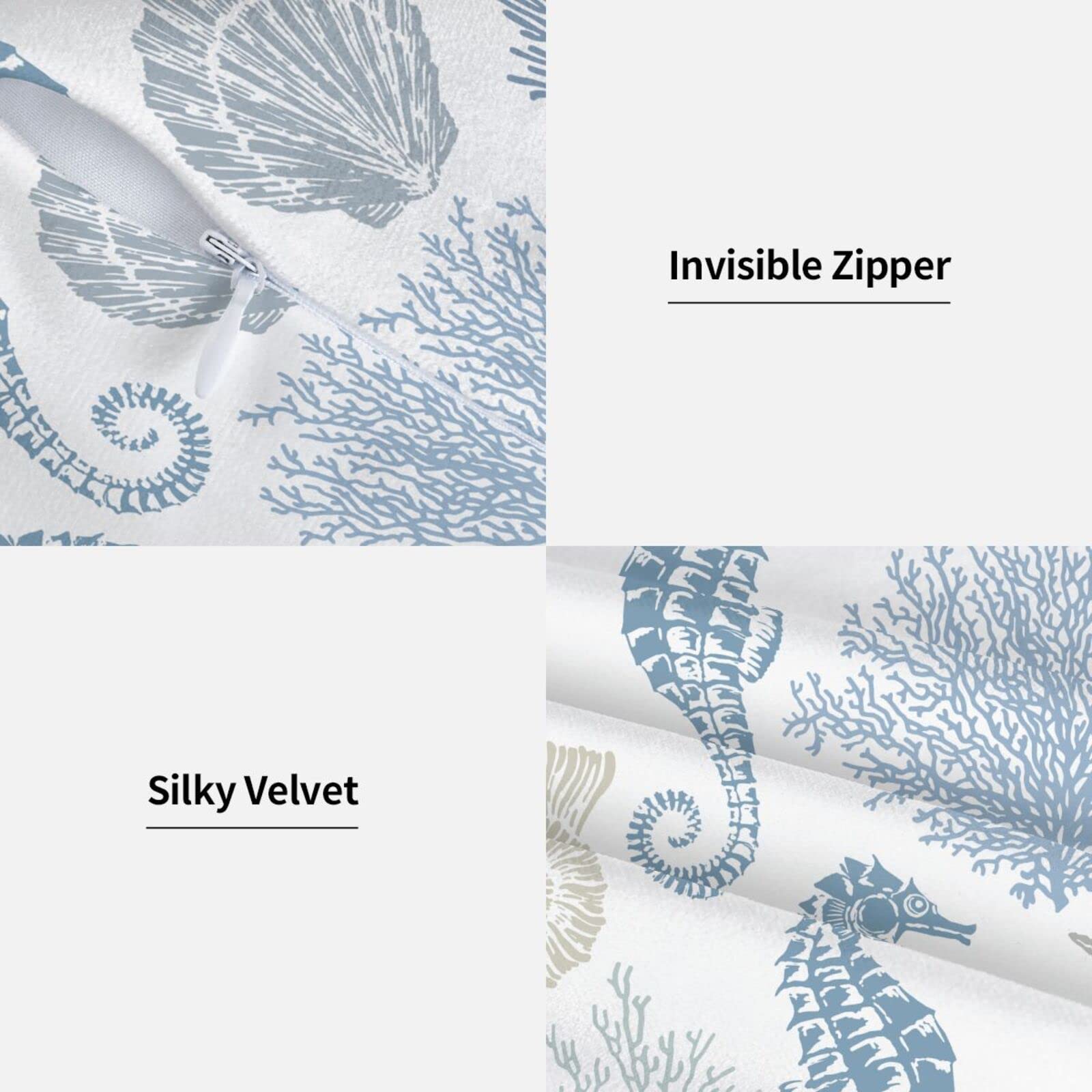 Nautical Coastal Pillow Covers 16x16 Inch Set of 2 - Summer Ocean Themed Decorative Throw Pillow Covers with Coral, Seashell & Starfish Design - 100% Cotton Square Cushion Covers for Sofa, Couch, Bedroom - Perfect for Beach House Decor, Coastal Living Room & Vacation Home Styling
