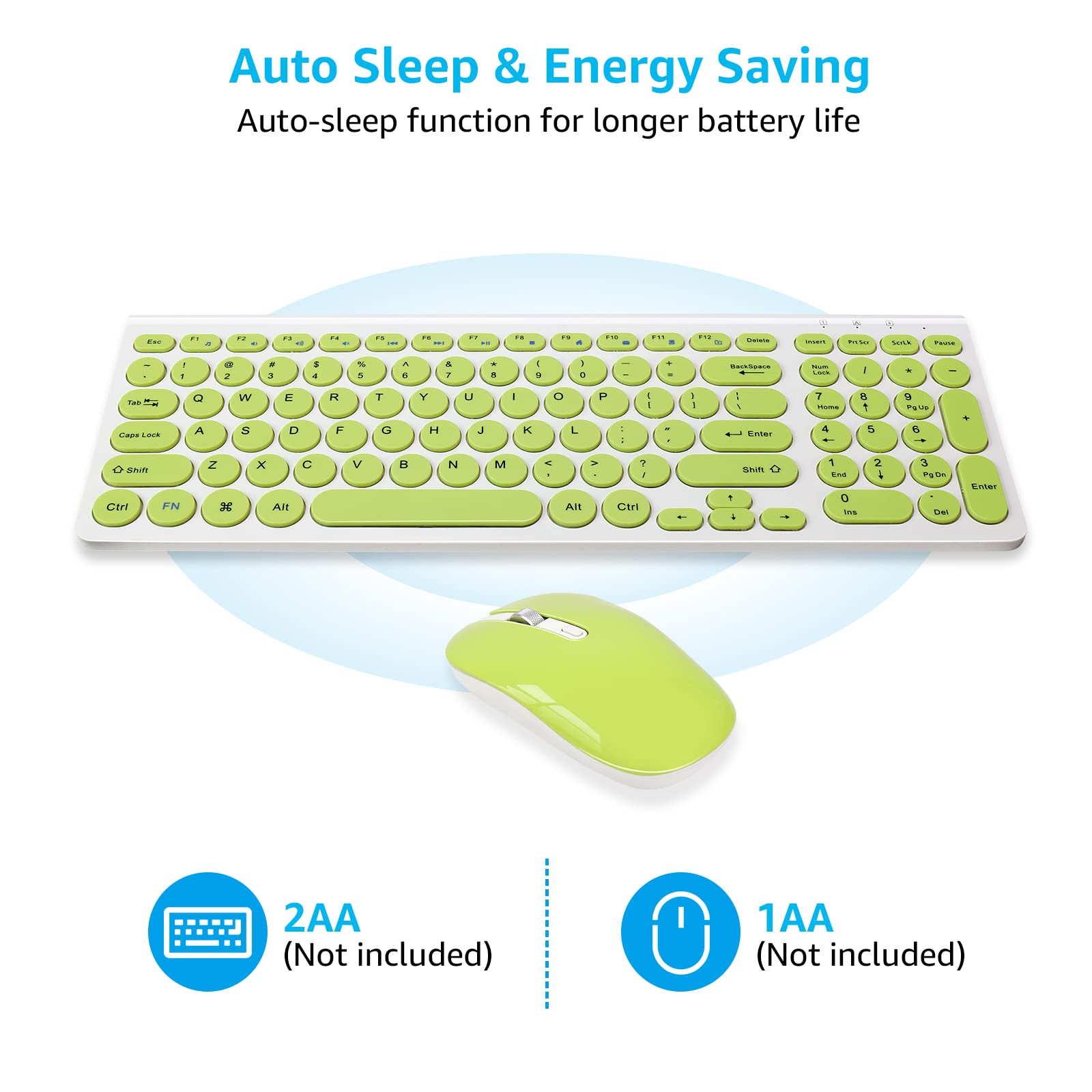 LeadsaiL Wireless Keyboard and Mouse Combo - 2.4GHz Ergonomic USB Set, Compact Silent Design for Windows Laptop/Desktop/PC - Grass Green | Perfect for Home Office, Gaming & Productivity