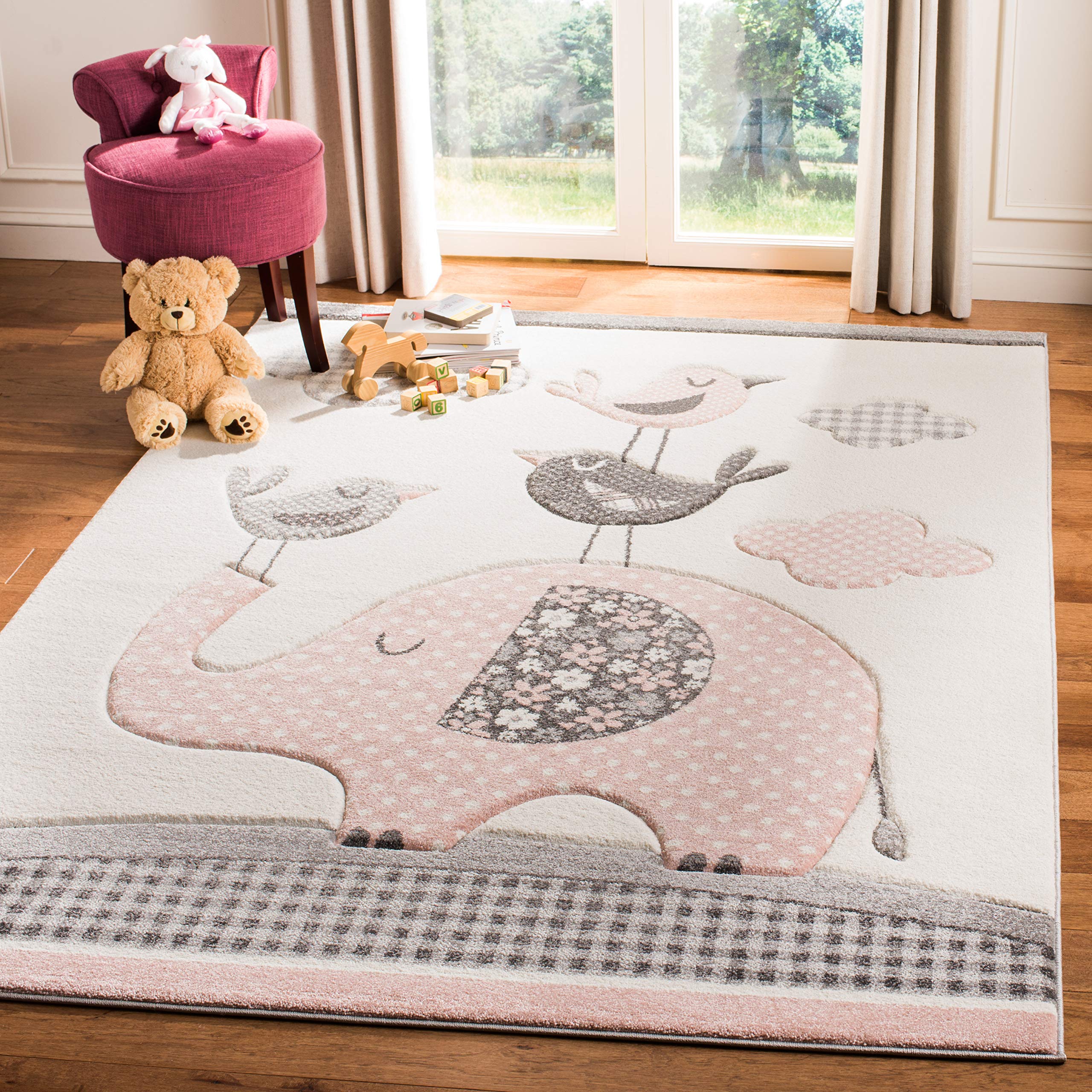 SAFAVIEH Carousel Kids Collection 8' x 10' Pink & Ivory Animal Print Area Rug - Non-Shedding, Easy Care, Durable for High Traffic - Perfect for Playroom, Nursery, Bedroom, Kids Room Decor - CRK127P