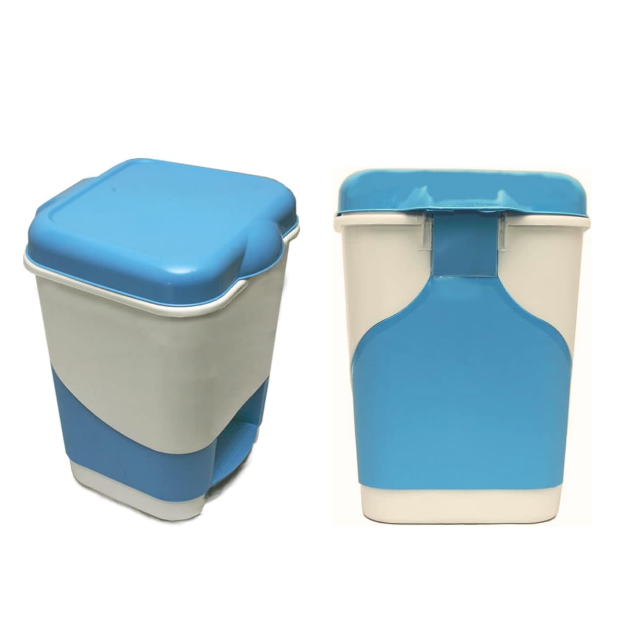 Elly Décor 2.6 Gallon Step-On Trash Can with Lid - Durable Plastic Waste Bin for Kitchen, Office & Home - Fits Under Desk (10L, White & Blue) - Perfect for Small Spaces, Bathrooms & Dorm Rooms
