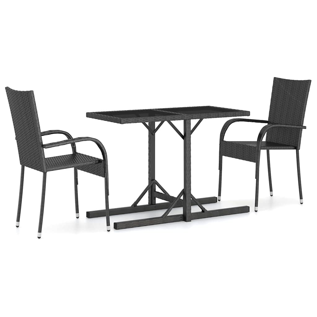 vidaXL 3-Piece Patio Dining Set - Outdoor Table & Chairs, Black Farmhouse Garden Furniture for Backyard, Deck, or Poolside Dining