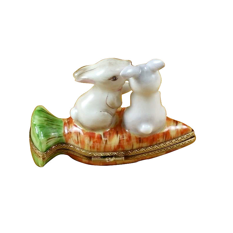 Hand-Painted Limoges Porcelain Box with Rabbit and Carrot Design - Perfect for Easter Decor, Collectible Gift & Jewelry Storage