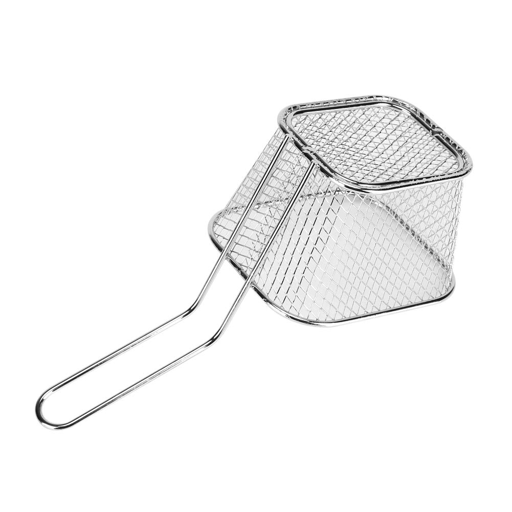 Stainless Steel Fryer Basket for Chips, Fries, Shrimps & Onion Rings - 1PC Commercial Deep Fry Basket for Restaurants & Home Kitchens - Perfect for Frying, Serving & Draining Fried Foods
