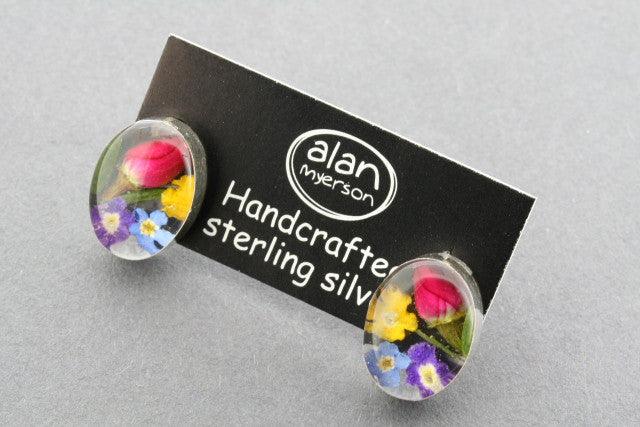 Elegant Flower in Resin Stud Earrings - Oval Shape for Women | Perfect for Weddings, Parties & Everyday Wear