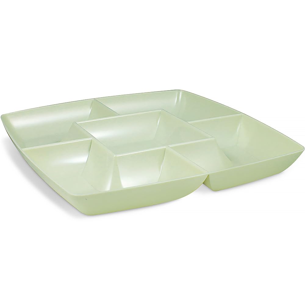 Simply Squared Beige Chip & Dip Plastic Tray - 12 Inch Elegant Party Serving Platter - Durable Appetizer & Snack Tray for Entertaining - Perfect for Parties, BBQs, Picnics & Game Nights