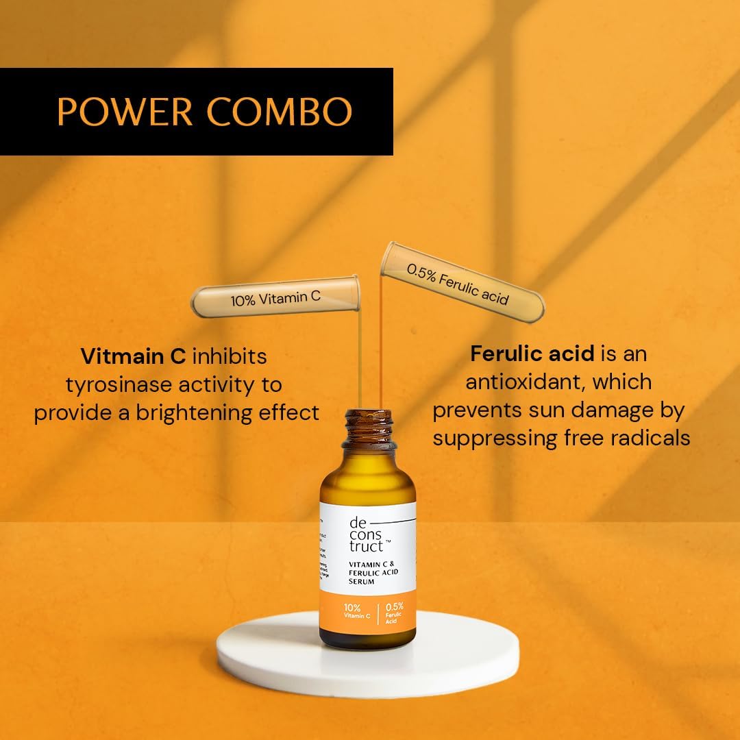 De'construct 10% Vitamin C Face Serum for Glowing Skin | Non-Irritating Formula with 0.5% Ferulic Acid | Water-Based Brightening Serum for Women & Men | 1.014 Fl Oz | Perfect for Daily Skincare Routine & Anti-Aging Treatment