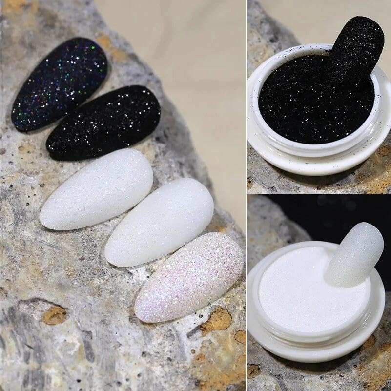 6 Jars Iridescent Nail Glitter Powder - White Glitter Flakes & AB Sequins for Nail Art | Ultra Shine Sparkle Pigment | DIY Manicure, Pedicure, Gel Polish & Acrylic Nails | Perfect for Parties, Weddings & Special Occasions