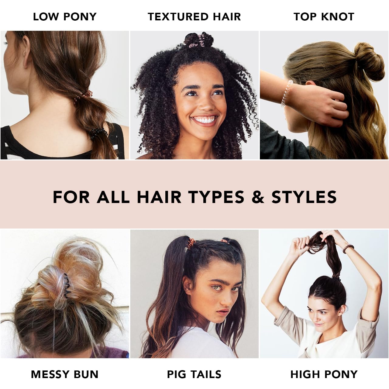 Kitsch Spiral Hair Ties for Women - No Damage Creaseless Hair Bands, Soft Phone Cord Coils for Ponytails & Buns - Flexible Plastic Hair Ties (4 Pack, Brunette) - Perfect for Workouts, Office & Everyday Hairstyles