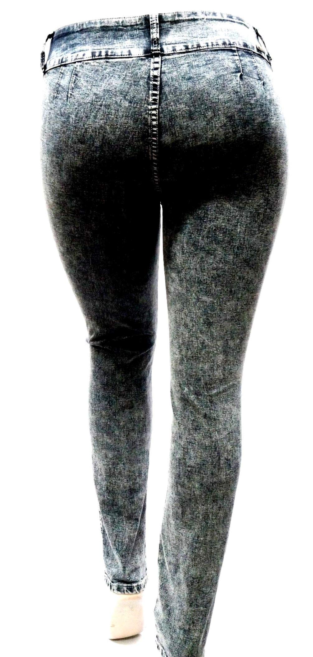 Jack David Women's Plus Size Distressed Ripped Blue & Black Skinny Jeans - High Waist Stretch Denim Pants for Casual Wear & Street Style Fashion