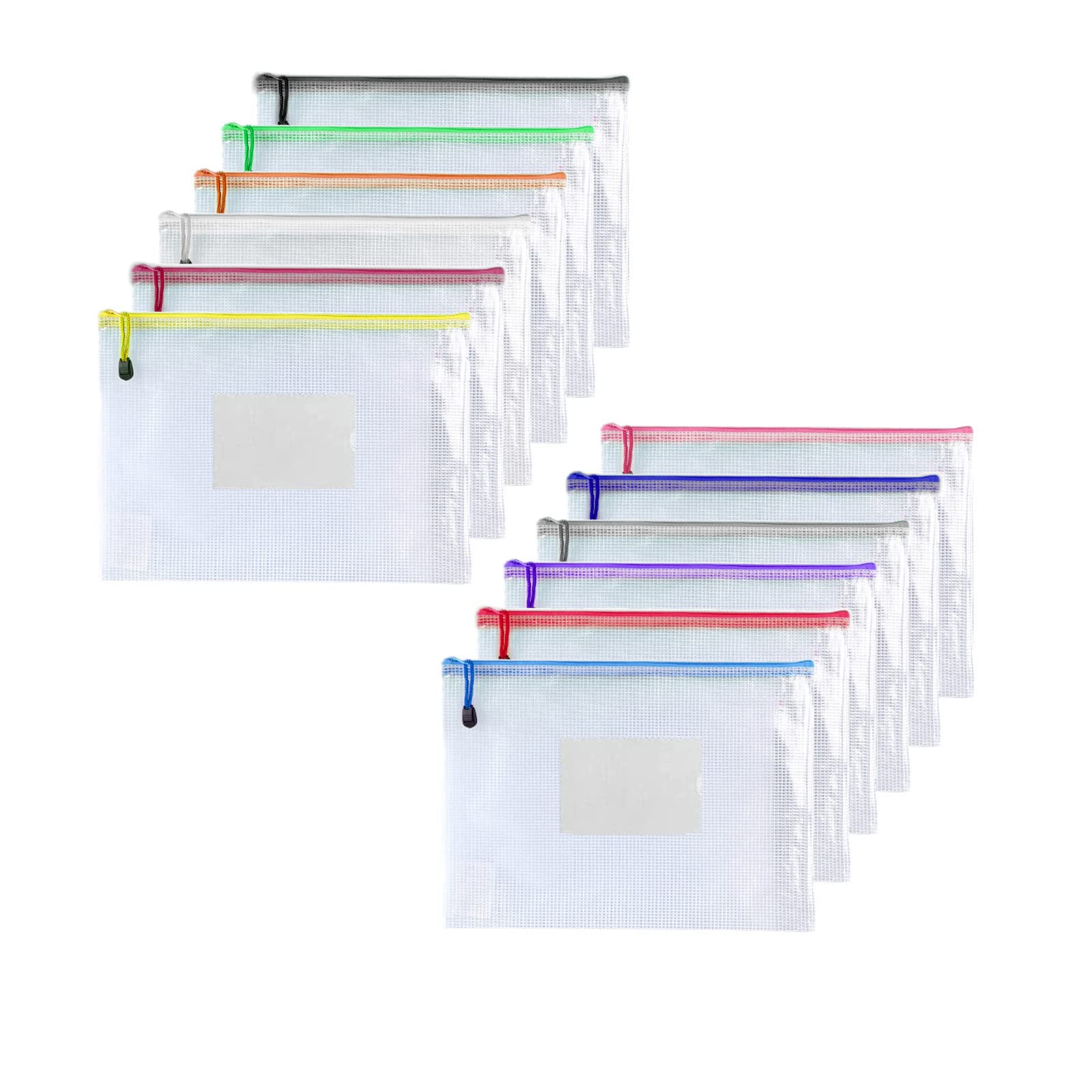 12-Pack Plastic Mesh Zipper Pouch Document Folders - 9