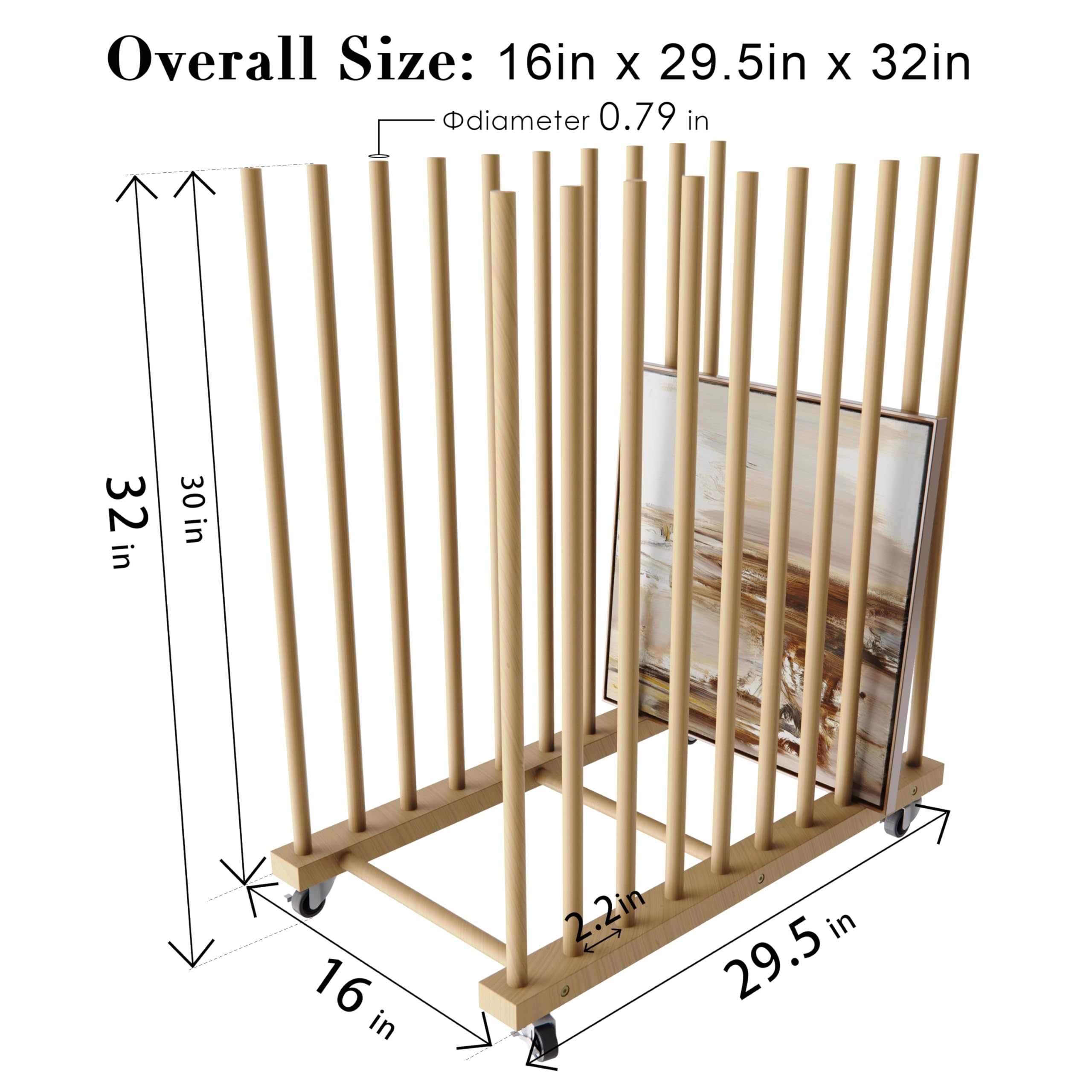 Wooden Art Storage Rack with 4 Caster Wheels - Heavy Duty Organizer for Canvas Boards, Panels, Frames & Drawing Boards - Perfect for Artists, Studios & Classrooms