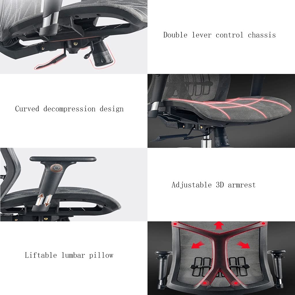 Ergonomic Office Chair - Adjustable Swivel Computer Desk Chair with Lumbar Support for Home & Gaming, Black - Perfect for Long Hours of Work, Study, and Comfortable Gaming Sessions
